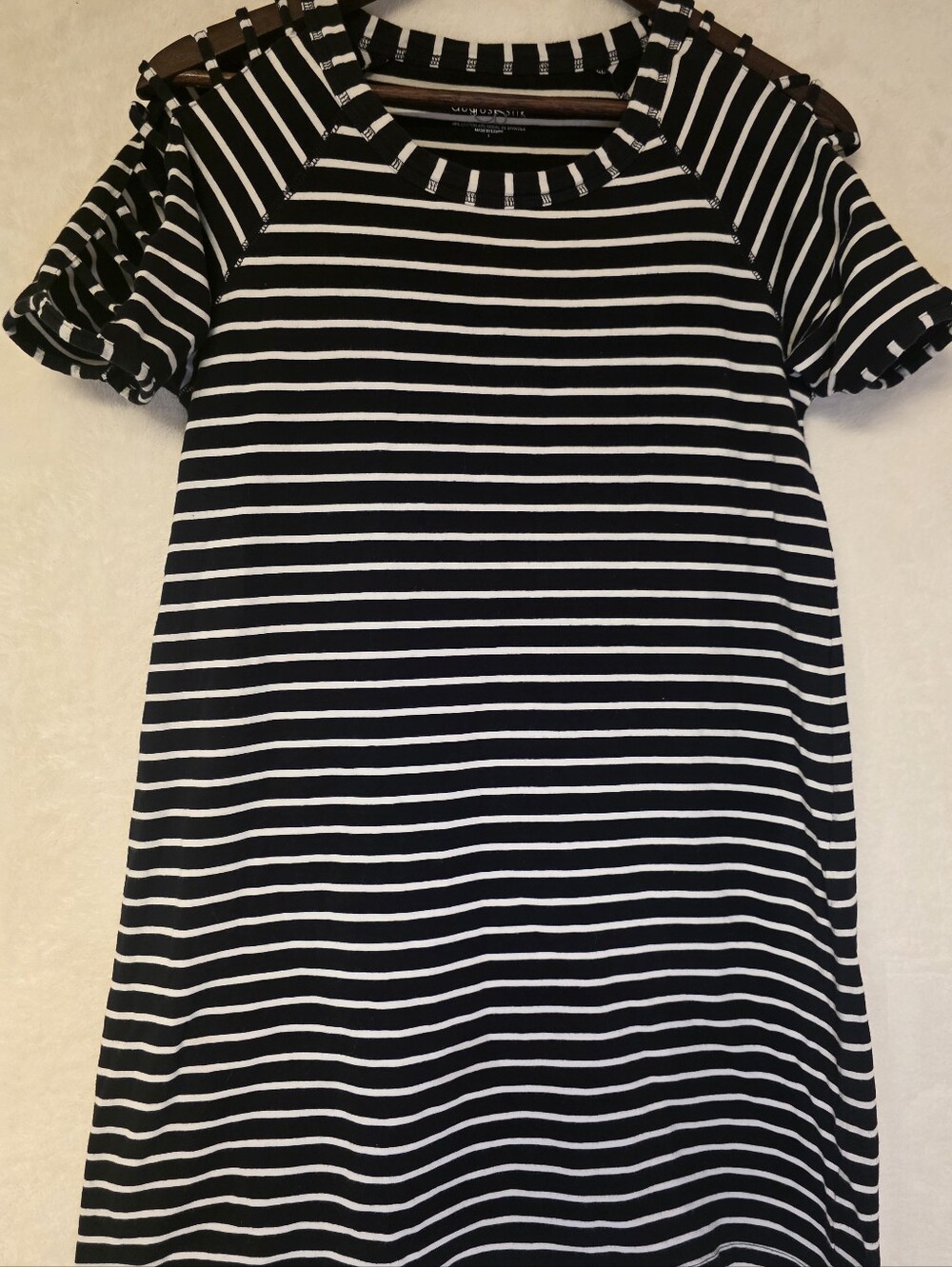 August Silk Black and White Striped Cut Out Short Sleeve T-shirt Dress Size Larg